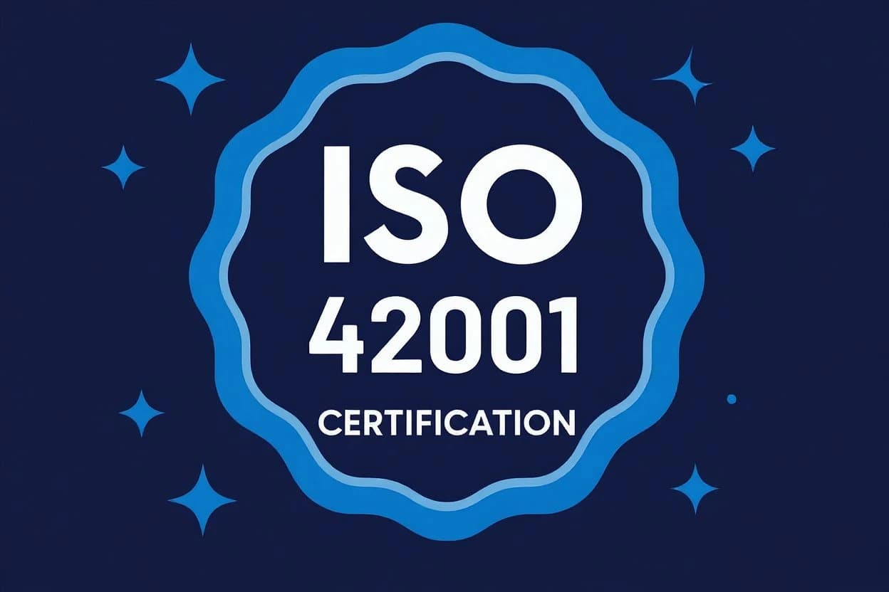 Sourceful ISO/IEC 42001 certification badge and trust center, representing responsible AI management and compliance standards.